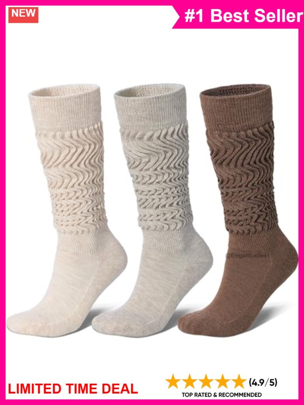 Merino Wool Slouch Socks Knee High Scrunch Warm Cozy Boot Socks 3 Pack